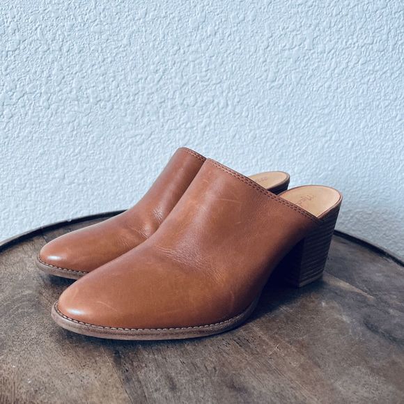 Madewell Shoes - Madewell Brown Leather Harper Slip-On Block Heeled Mules Women's Size 8